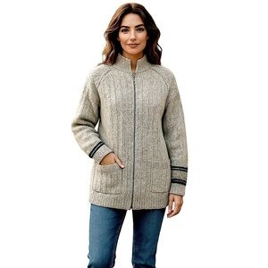 𝅺Handmade Chunky Knit Cardigan Sweater Sz M/L Gray Full Zip Neutral Heavy Top